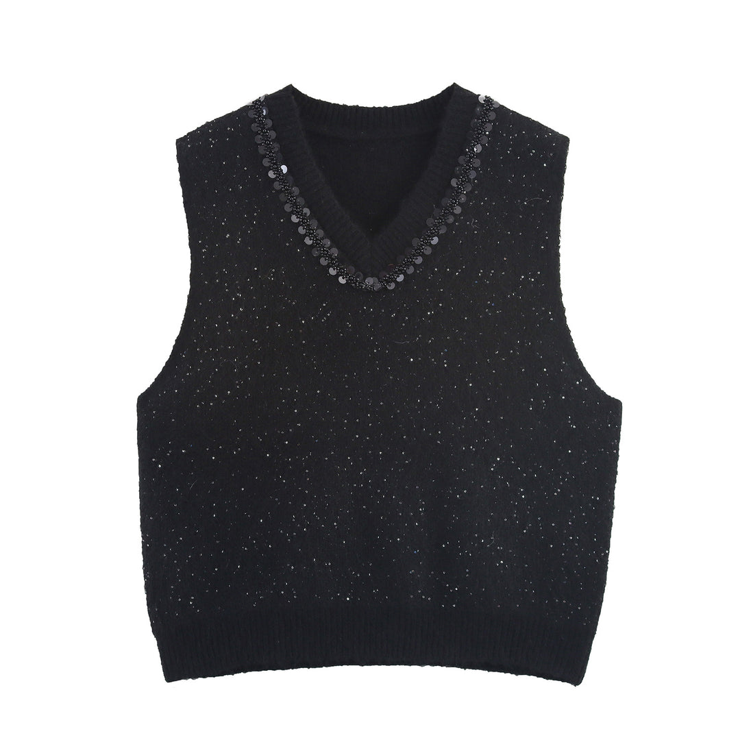 Ladies elegant sleeveless knitted sweater with sparkling appliqués Lune London