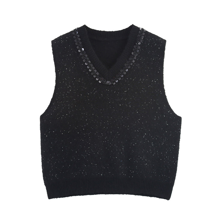 Ladies elegant sleeveless knitted sweater with sparkling appliqués Lune London