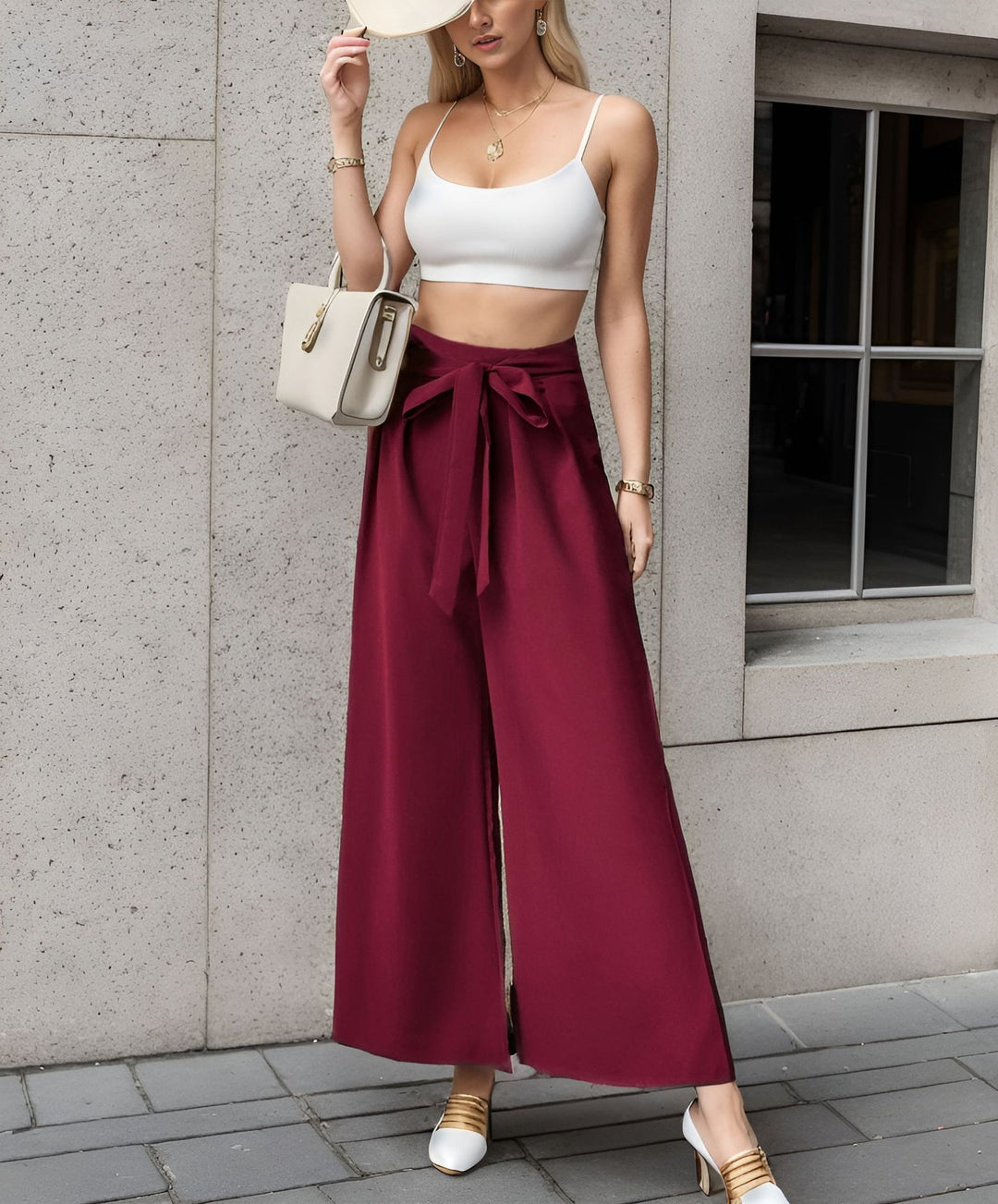 High-waisted wide-leg trousers for women with tie belt Lune London