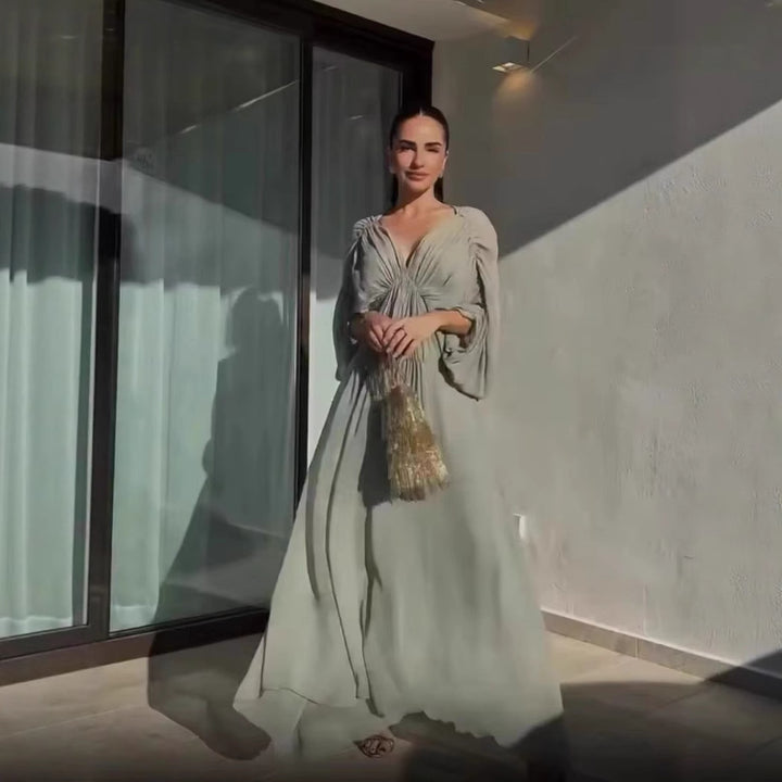 Maxi dress for women with a fluid and elegant draped silhouette Lune London