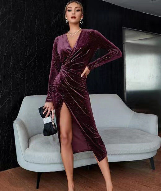 Whimsical wrap dress for women in luxurious velvet with an elegant sparkling coating Lune London