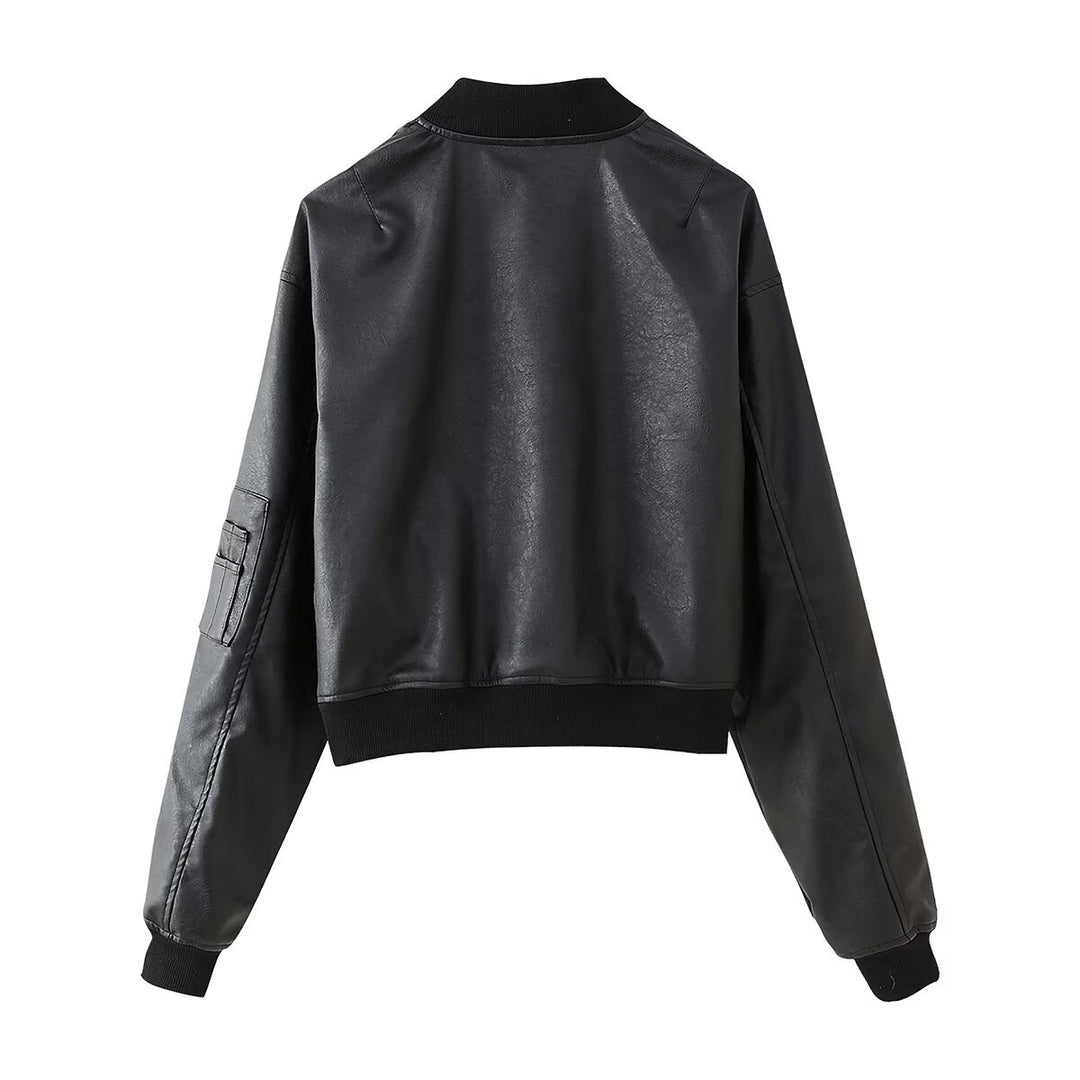Women's biker jacket in high-quality faux leather with practical pockets and elastic cuffs Lune London
