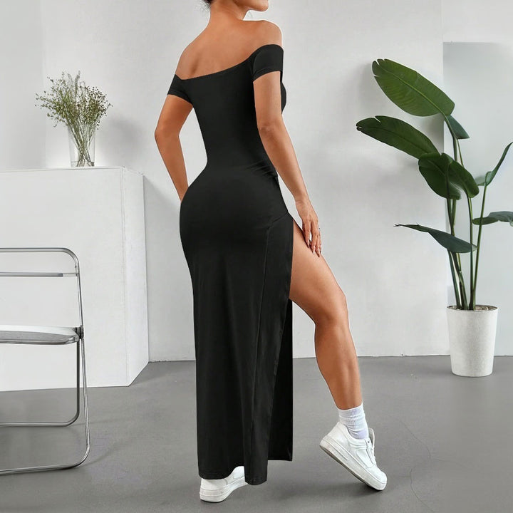 Robe maxi femme avec découpe épaule dénudée et fente haute Chic & Stil