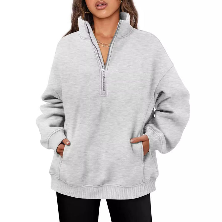 Casual oversized fleece sweater for women with high collar Lune London