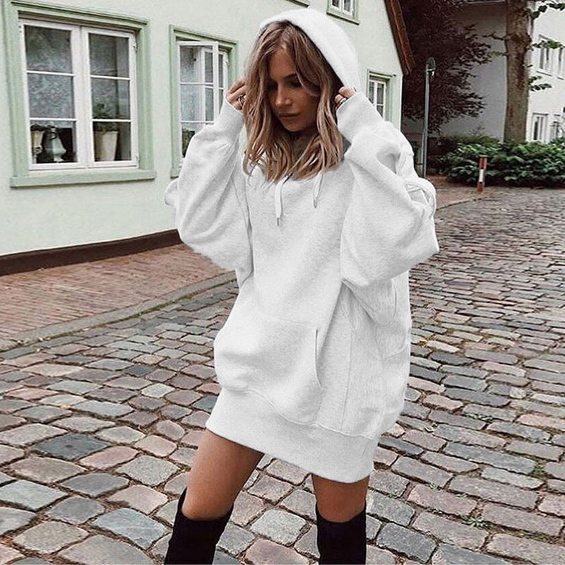 Hoodie dress for women in an oversized casual style with kangaroo pocket Lune London