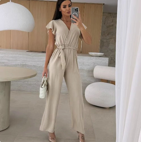 Ladies Elegant Jumpsuit with Gathered Neckline Lune London