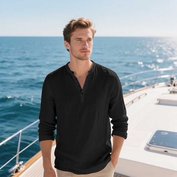 Elegant long-sleeved shirt for men with fashionable high collar and textured surface Lune London