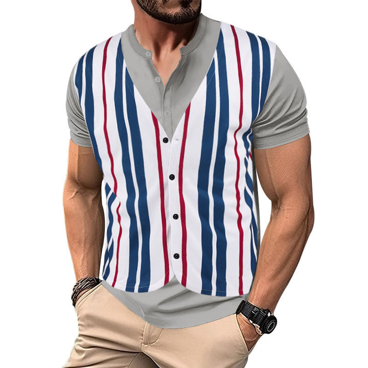 Short shirt for men with an innovative V-neck and a chic and stylish button placket