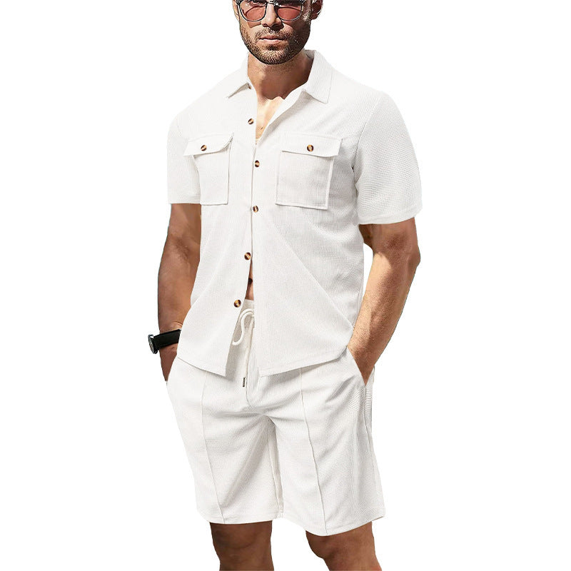 Casual men's set short sleeve shirt and shorts with practical pockets Lune London