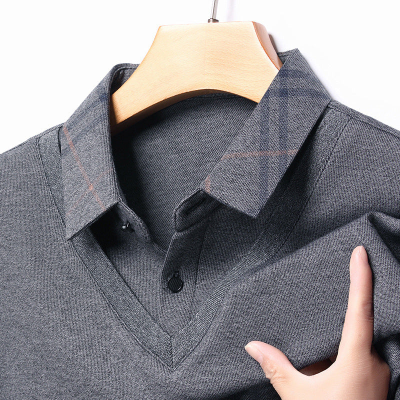 Elegant V-neck sweater for men with a structured collar and a chic and stylish modern design