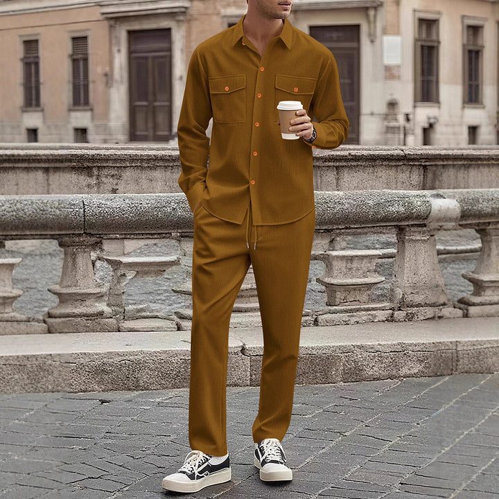 Casual striped outfit for men with modern button details and practical pockets Lune London