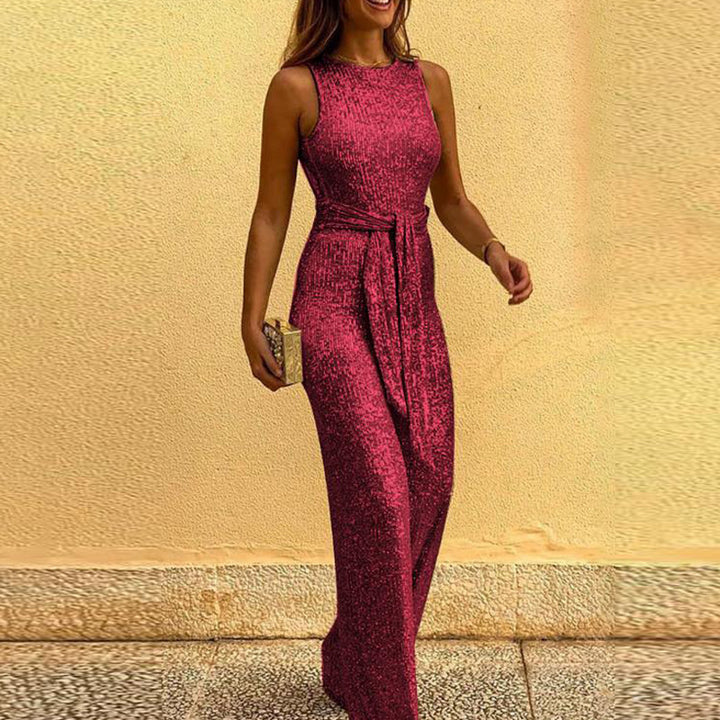 Sparkling evening dress for women with elegant waist belt Lune London