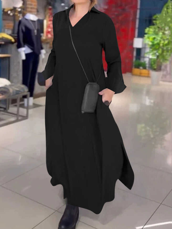 Maxi dress for women with a practical V-neckline and pockets Lune London