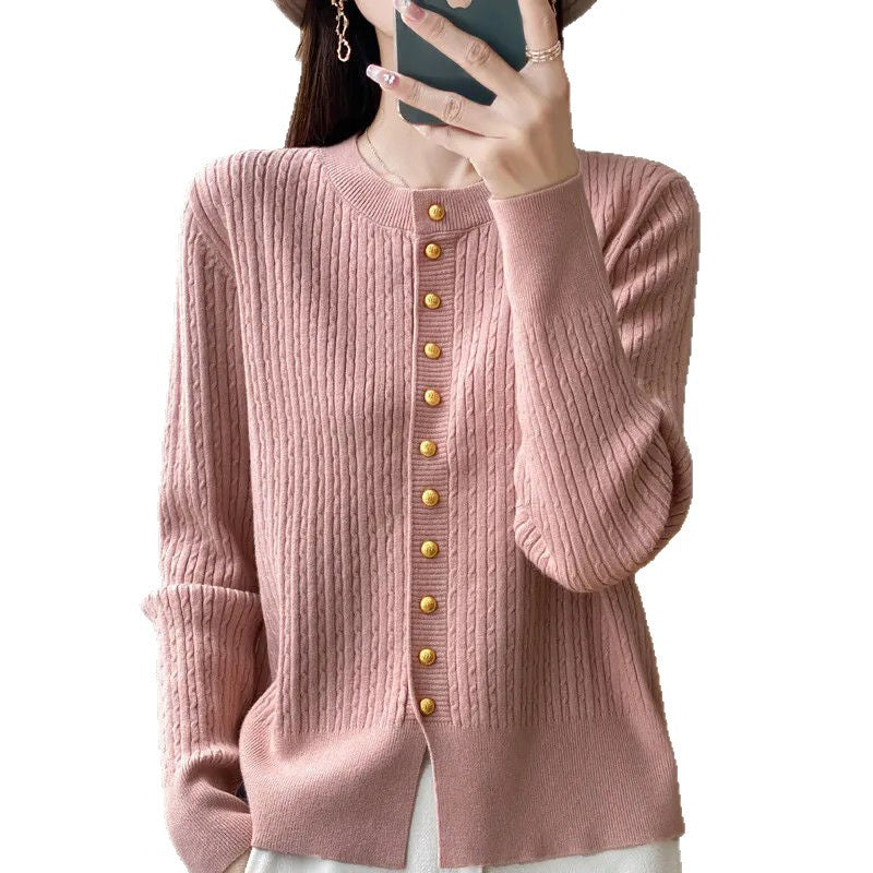Lady's knit jacket with gold buttons Lune London