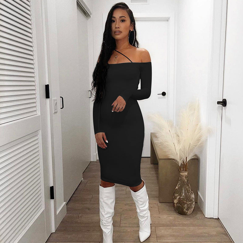Lune London off-shoulder fitted mini dress for women with long sleeves