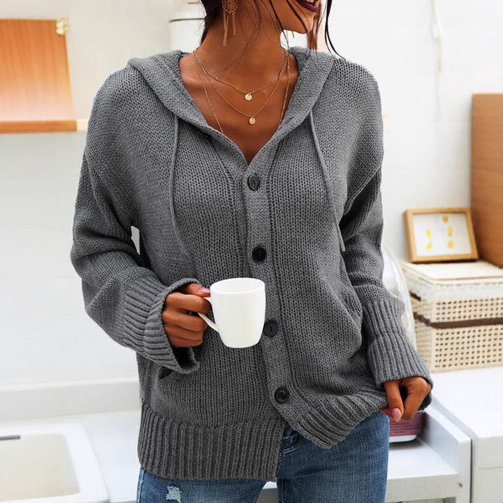 Women's comfortable cardigan with hood and button closure Lune Londonl
