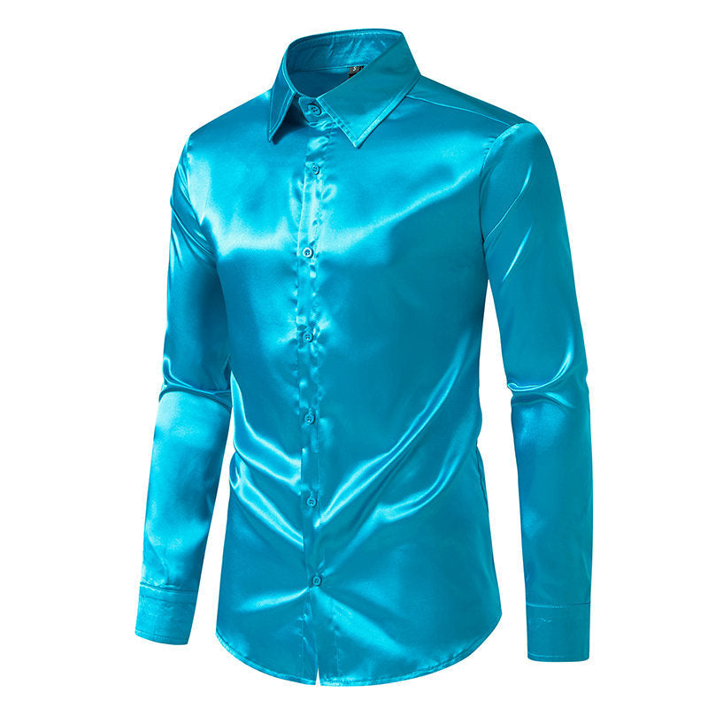 Men's Elegant Satin Shirt with Shimmering Finish and Classic Collar Lune London