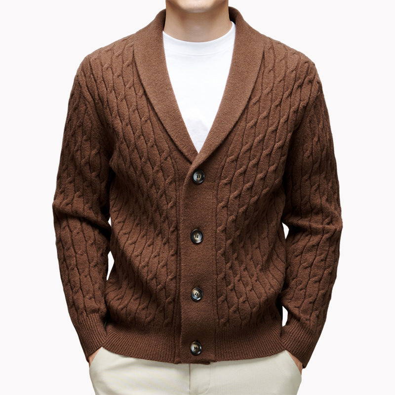 Men's knitted jacket with modern cable pattern and elegant collar Chic and Style