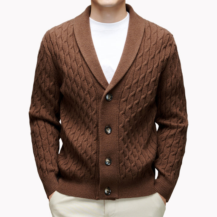 Men's knitted jacket with modern cable pattern and elegant collar Chic and Style
