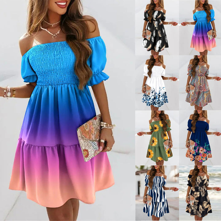 Floral ruffled dress with a neckline for women Lune London