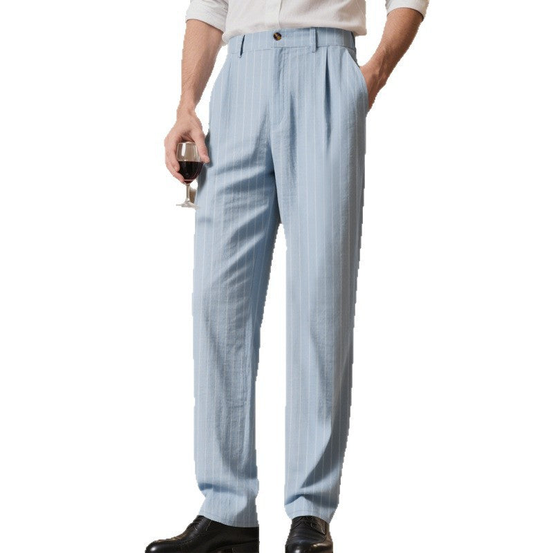 Men's Elegant Striped Suit Trousers with Comfortable Waistband Lune London