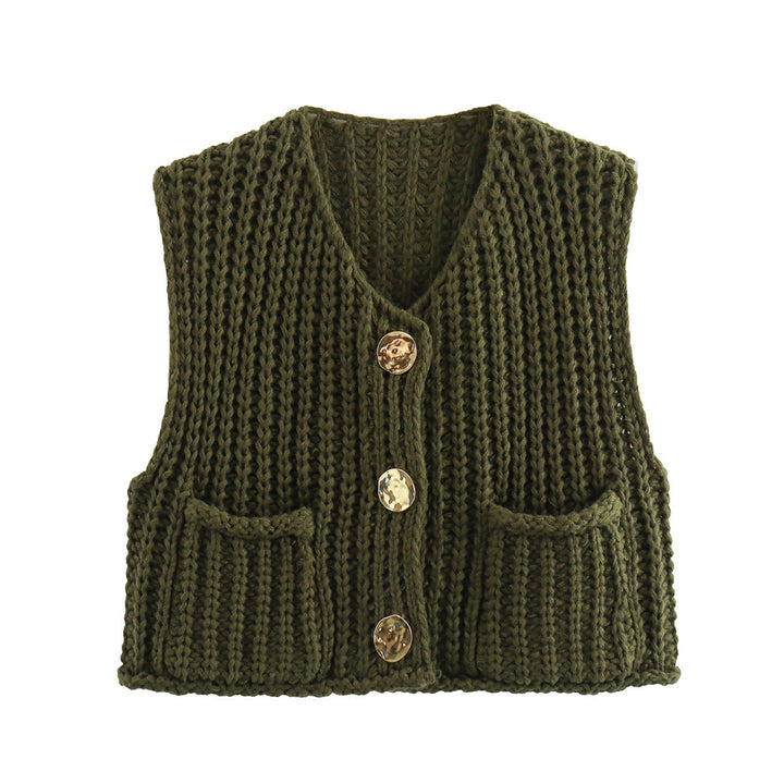 Knitted cardigan for women with button-decorated front and pockets Lune London