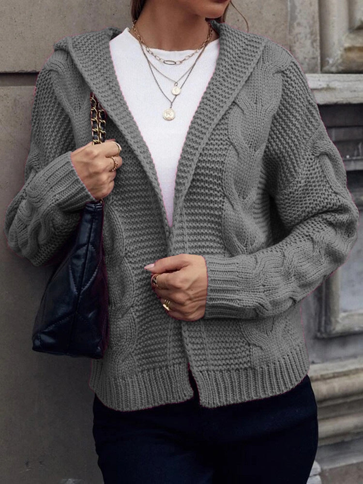 Cardigan tricot épais pour femmes avec capuche et motif de câble texturé Chic & Stil