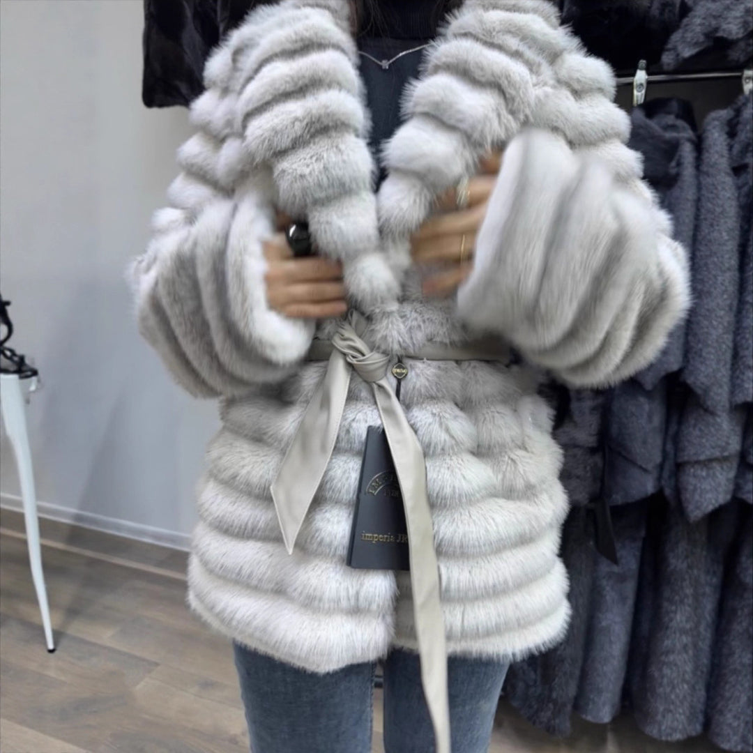 Women Boucle Plush Cardigan with Tie Belt and Oversized Cut Lune London