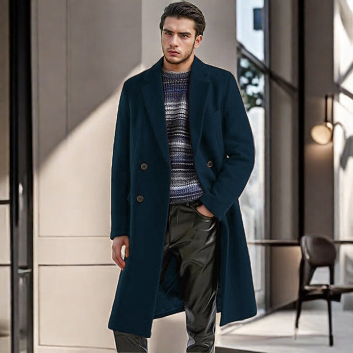 Classic wool coat for men with double breasted Lune London