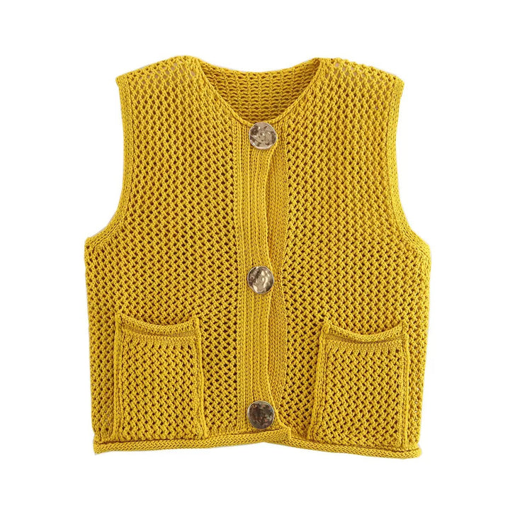 Lune London Women's Knit Vest with Buttons and Pockets