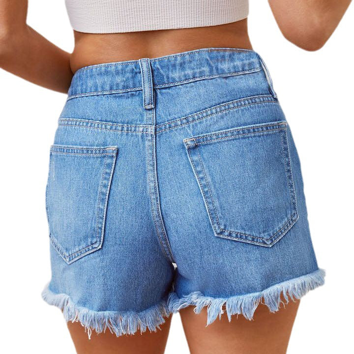 Shorts en denim pour femmes au look destroy avec ourlet effiloché Chic & Stil