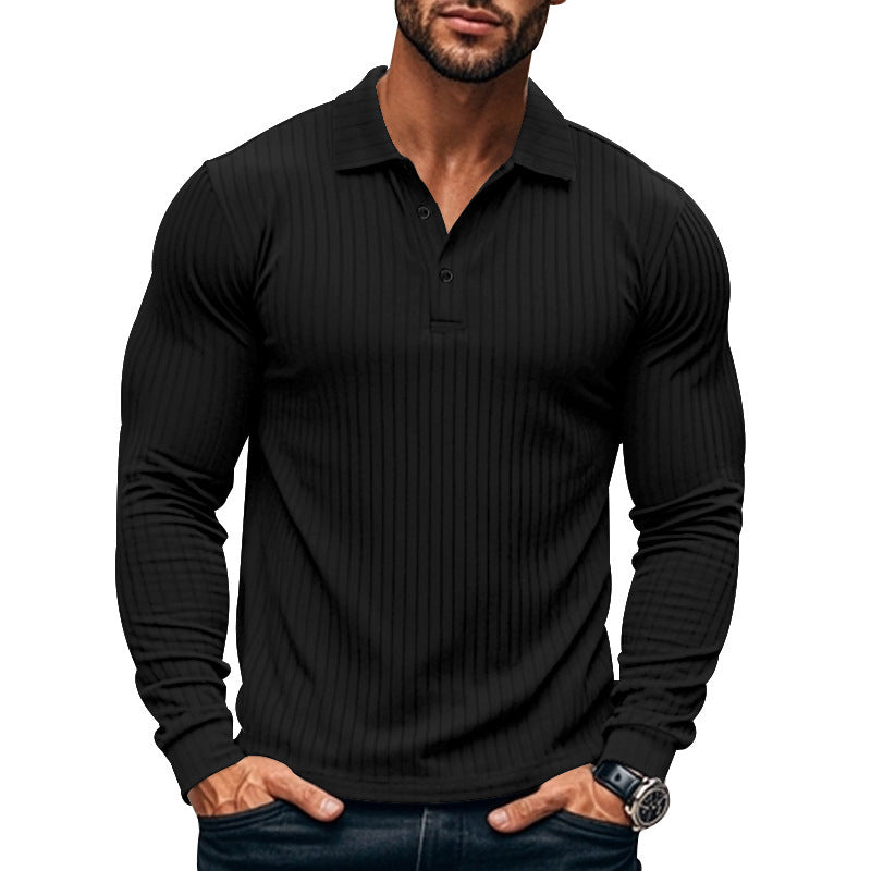 Men's Long Sleeve Henley Shirt with Fine Stripes and Fashionable Button Closure Lune London