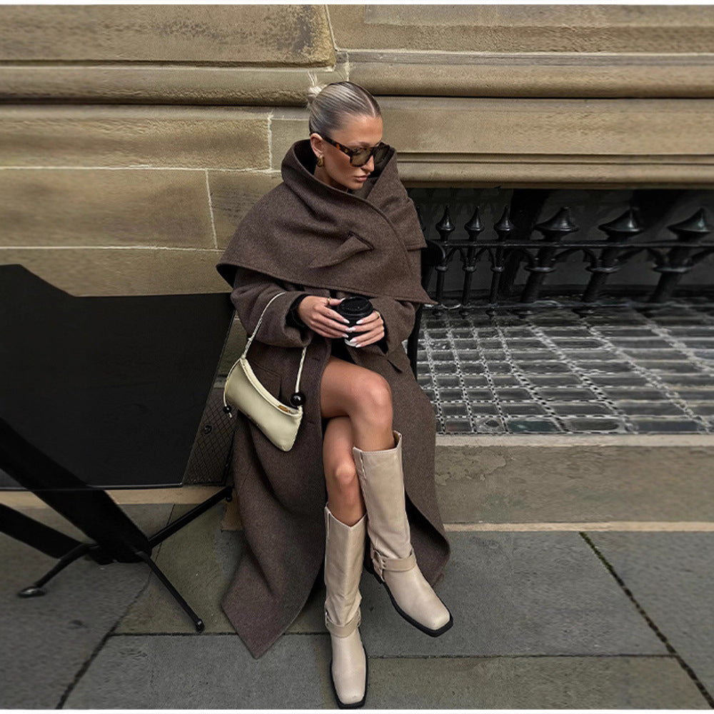 Ladies Long Wool Coat with Modern Cuts Lune London
