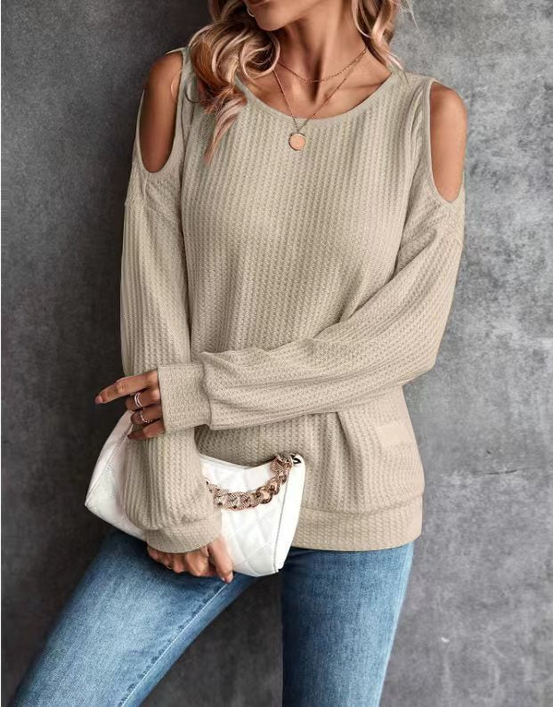 Waffle knit off-the-shoulder top for women Lune London