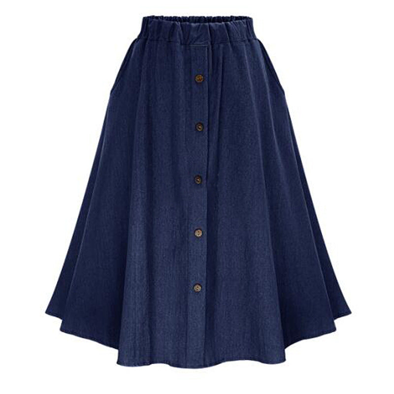 Women Long Denim Skirt with Button Details Chic & Stil