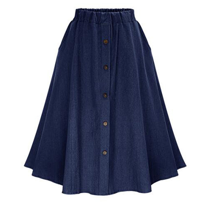 Women Long Denim Skirt with Button Details Chic & Stil