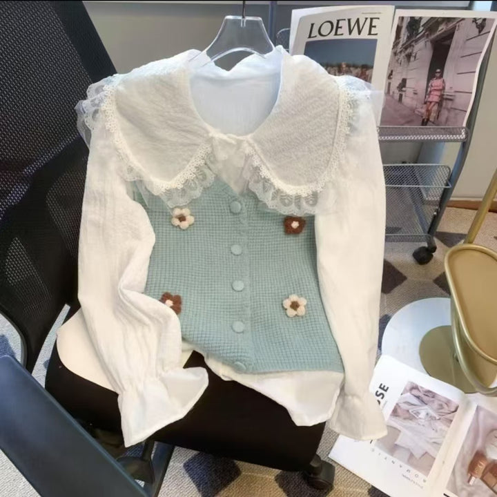 Knit vest for women with floral design and button closure Lune London