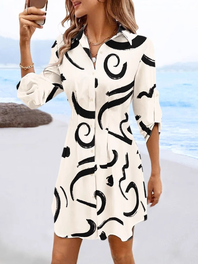 Ladies Abstract Print Buttoned Shirt Dress Lune London