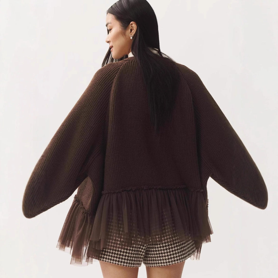 Casual knitted sweater for women with tulle hem Lune London