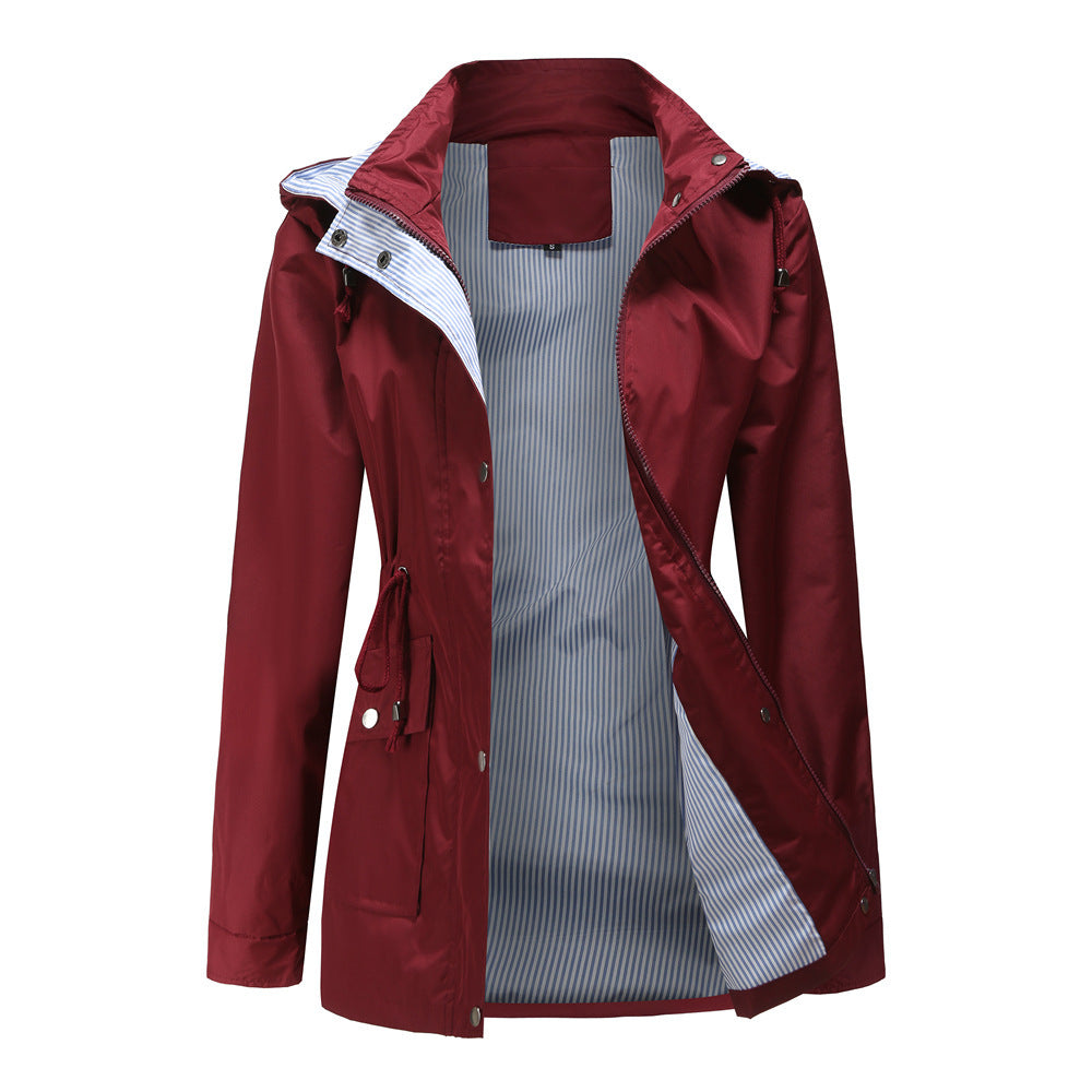 Veste de pluie imperméable pour femmes avec capuche ajustable et cordon de taille Lune London