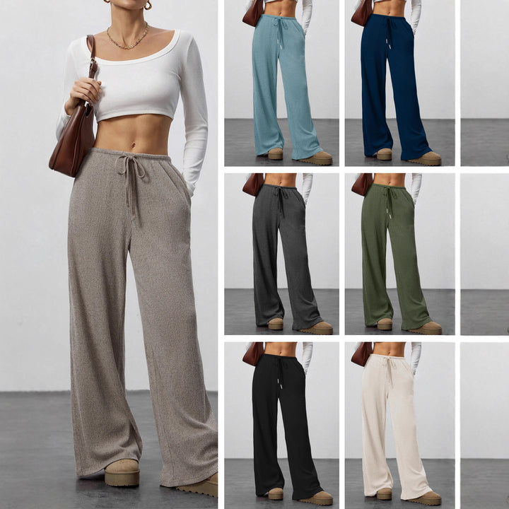 Wide-leg knitted trousers for women with elastic waistband and drawstring Lune London