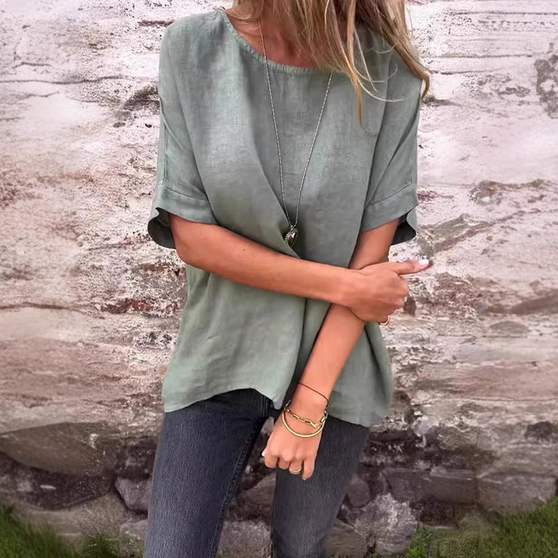 Women's Linen Blouse with Loose Fit and Fashionable Half Sleeves Lune London