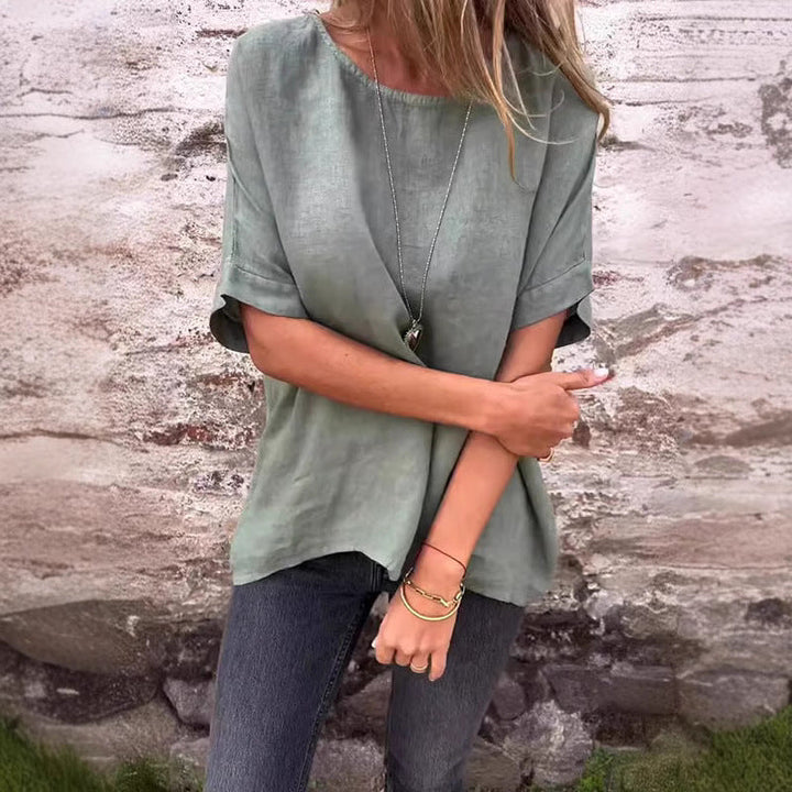 Women's Linen Blouse with Loose Fit and Fashionable Half Sleeves Lune London