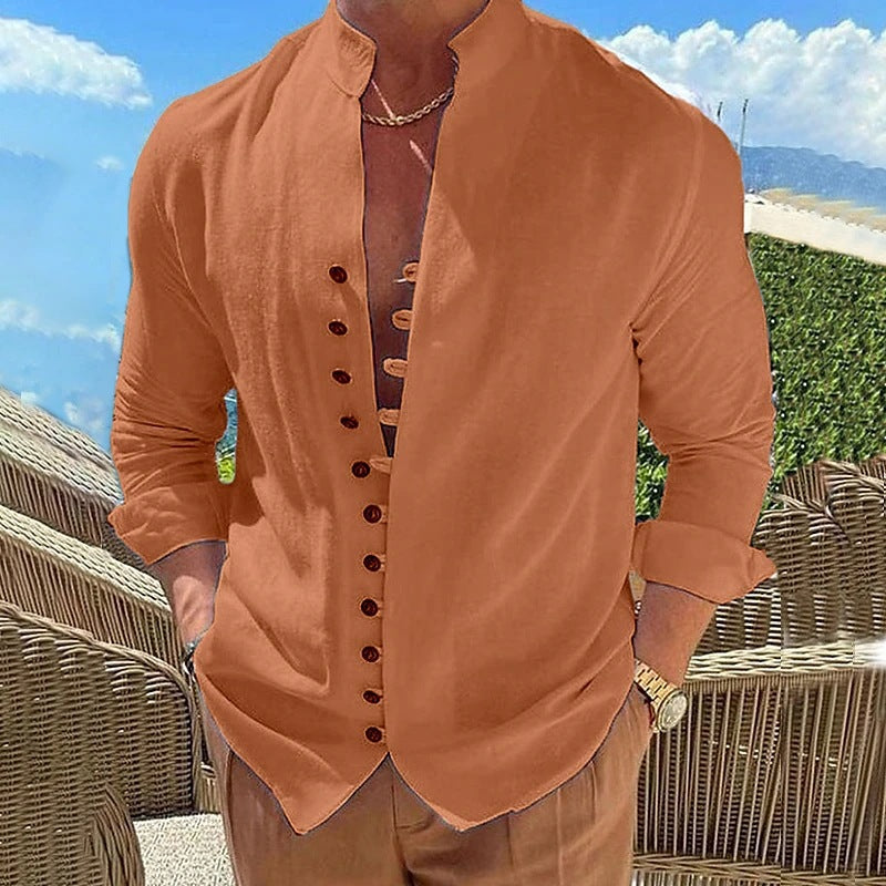 Shirt for men with Chinese collar and decorative buttonhole Lune London