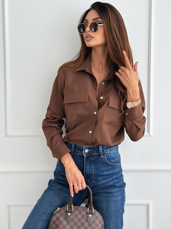 Elegant women's blouse with practical chest pockets and classic collar Lune London