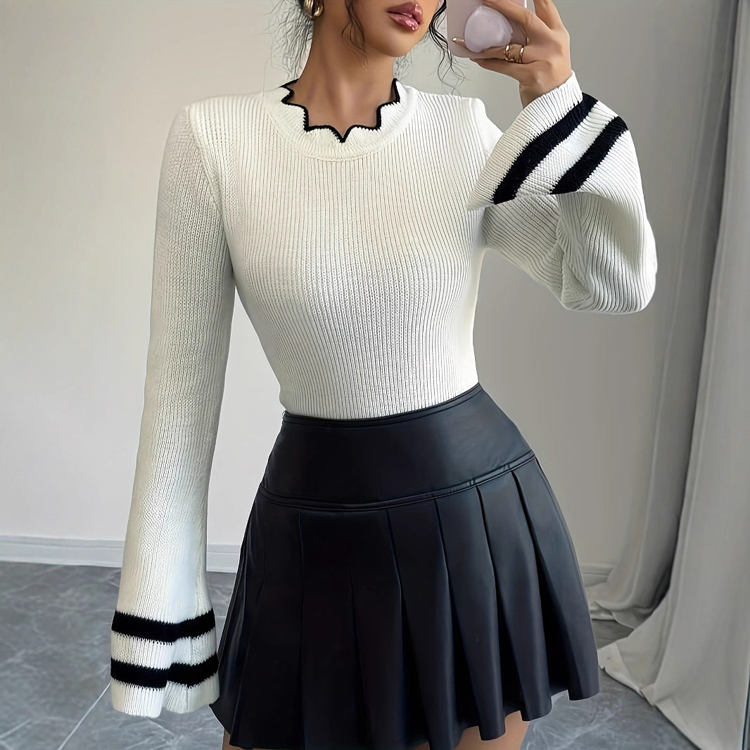 Trendy knitted sweater for women with wavy collar and wide sleeves Lune London