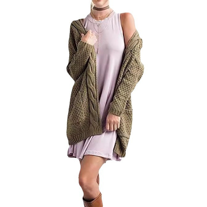 Ladies comfortable knit cardigan with pockets and twisted pattern Lune London