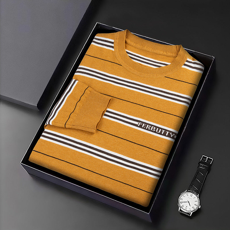 Trendy knit sweater for men with striped pattern and round neck Lune London