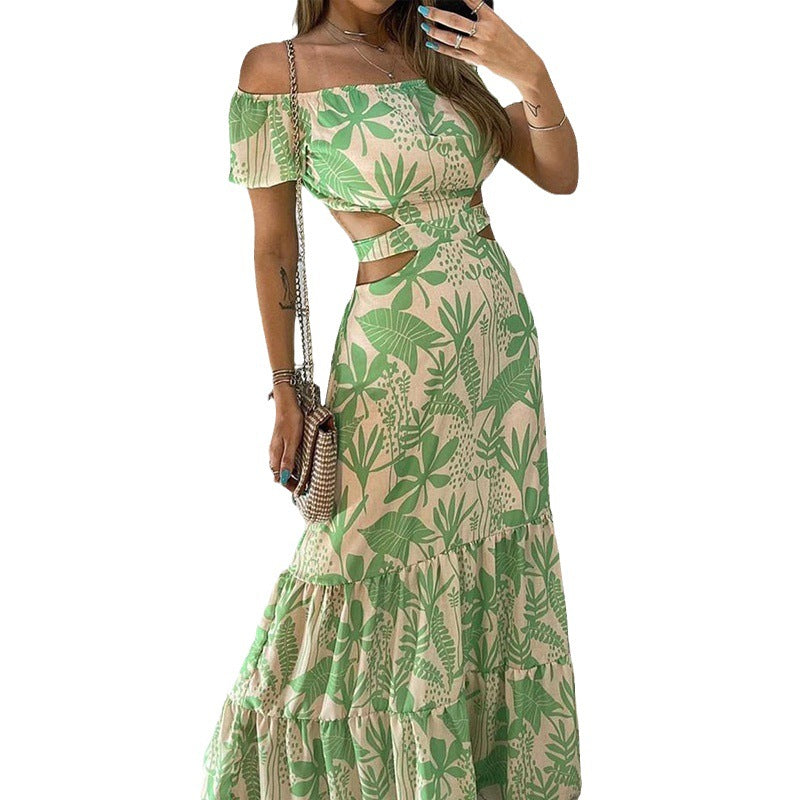 Maxi dress with cutout for women with puff sleeves Lune London