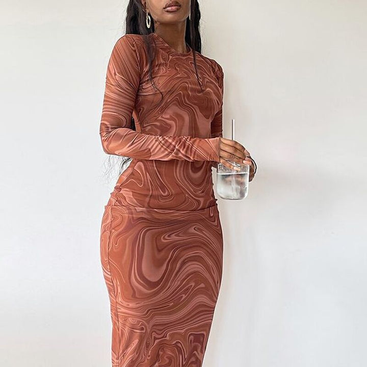 Women Long sleeves Abstract printed Midi dress Lune London